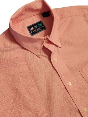Charleston Threads Men's Medium Pink Seersucker Micro-Stripe Short Sleeve Shirt